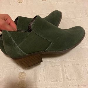 Moss green leather booties